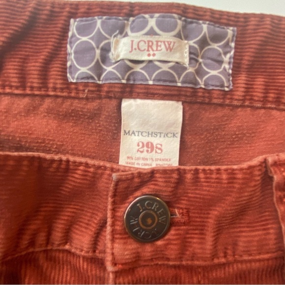 J Crew Size 29 Short 29S Matchstick Cords Corduroy Pants Rust Deep Orange - Picture 7 of 9